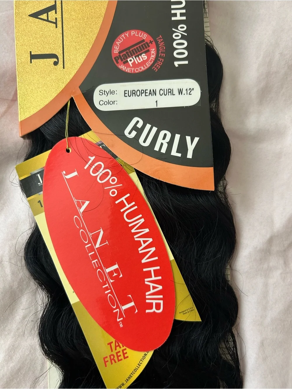 Janet Collection Human Hair European Curl Extensions 12” - Color 1B